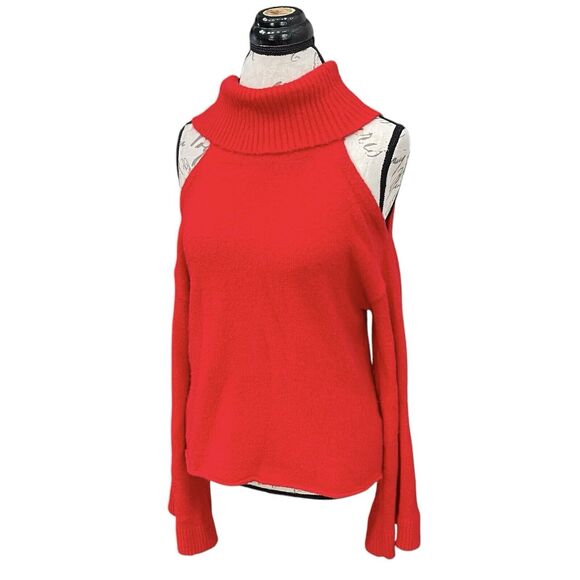 Honey Belle Women's Sweater Sz Small Off Shoulder Cut Out Turtleneck Red Ribbed - Picture 3 of 16